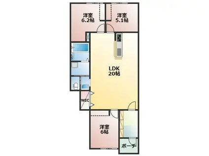 みらいグレイス甲佐II(3LDK/1階)の間取り写真