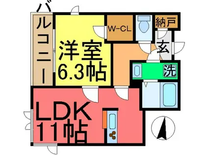 ヴィル グランディール(1LDK/3階)の間取り写真