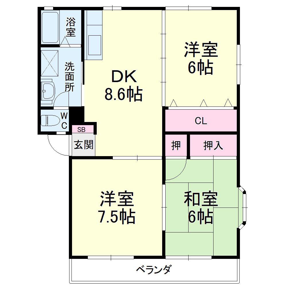 ドリームCITYB(3DK/2階)の間取り写真