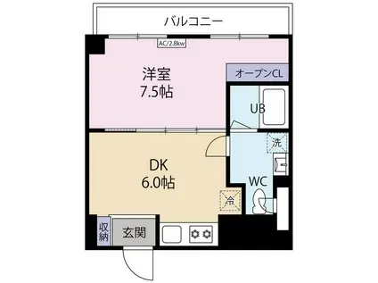 桜プレイス大岡山(1DK/2階)の間取り写真