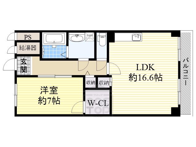 千里ハイツ(1LDK/6階)の間取り写真