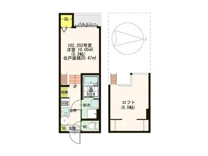 ピースフル姫島(1K/1階)の間取り写真