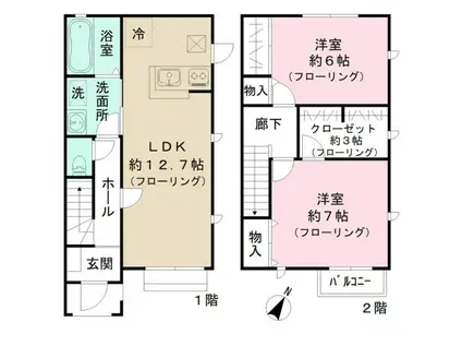 カーサ宮の森(2LDK/1階)の間取り写真