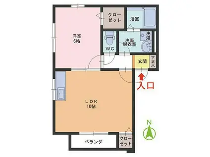 カーサアモロッソ南四ッ居(1LDK/2階)の間取り写真