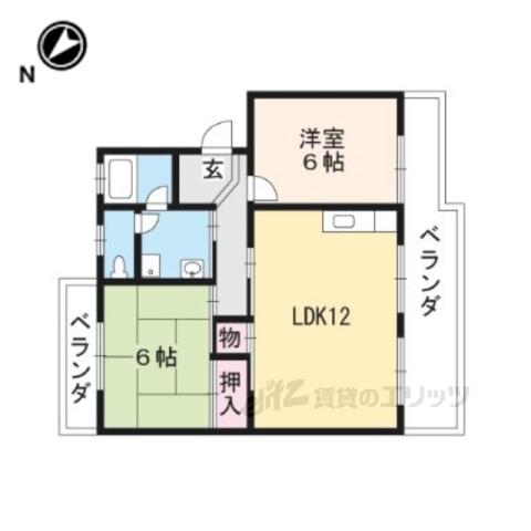 栗東ハイツB棟(2LDK/3階)の間取り写真