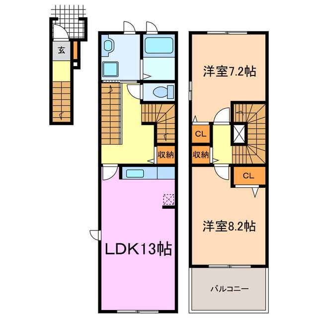 サンローズ旭C棟(2LDK/2階)の間取り写真