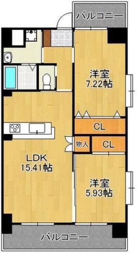 ウィングス穴生(2LDK/3階)の間取り写真