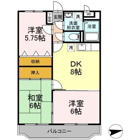 サンローゼ三島(3DK/1階)の間取り写真