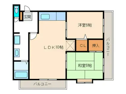 メゾンラフィーネ西新(2LDK/2階)の間取り写真