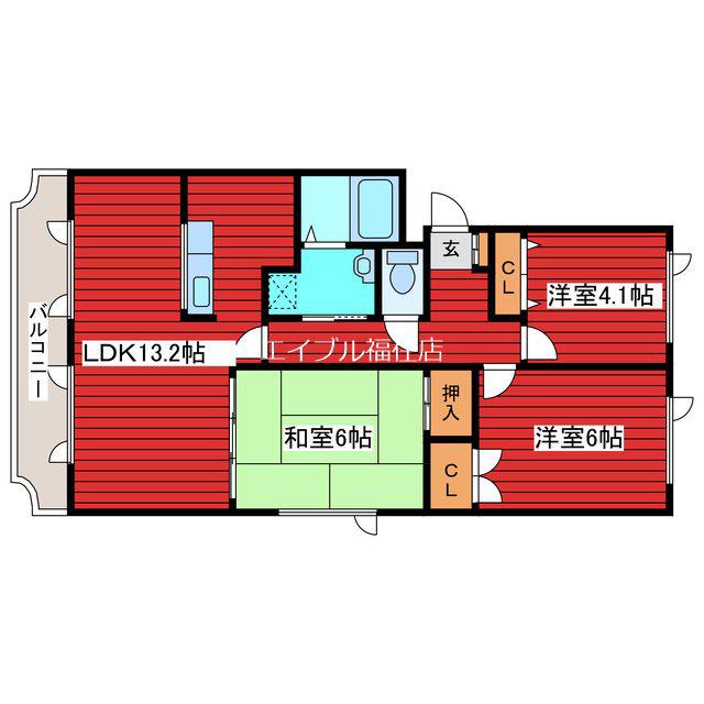 ウエストヒルズ壱番館(3LDK/2階)の間取り写真