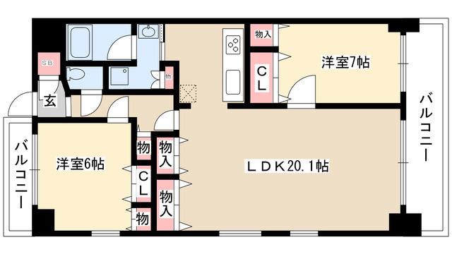 ティンガーラ石川橋(2LDK/4階)の間取り写真