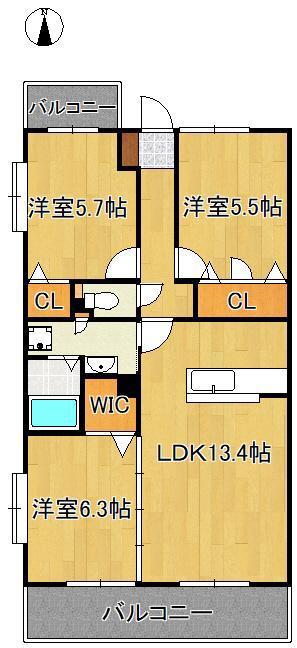 CLAIRひびきの二番館(3LDK/2階)の間取り写真