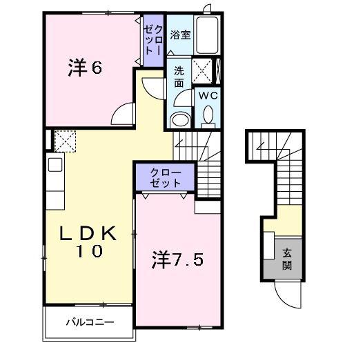 セイバリープレイスC棟(2LDK/2階)の間取り写真