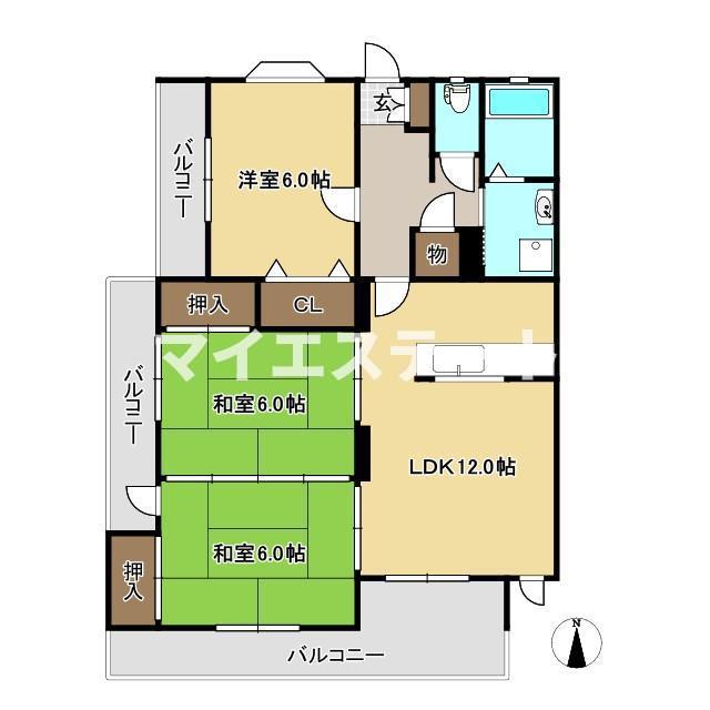 サンヒルズII(3LDK/2階)の間取り写真