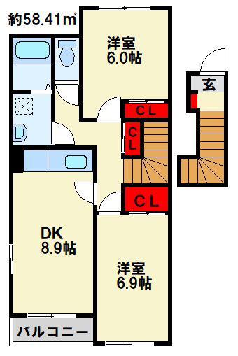 リバーヒルズNK(2DK/2階)の間取り写真