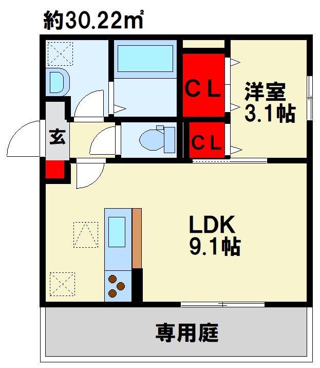 トレス城野貮番館(1LDK/1階)の間取り写真