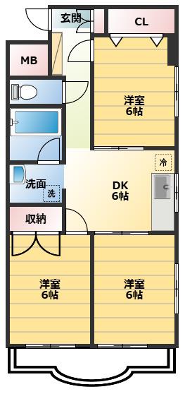 サンヒルズ中町(3DK/2階)の間取り写真
