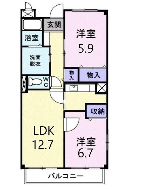 プラシード(2LDK/2階)の間取り写真