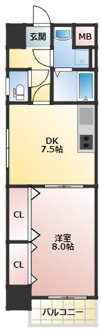 セントアミール南久宝寺(1DK/4階)の間取り写真