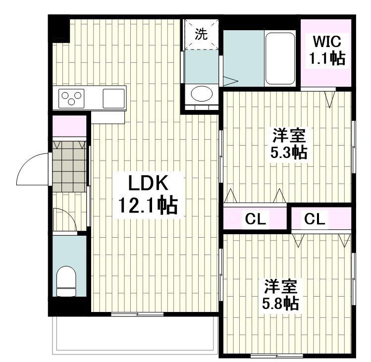 メルベージュ鵠沼海岸(2LDK/2階)の間取り写真