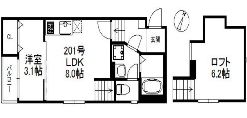 メゾン南福岡(1SLDK/2階)の間取り写真