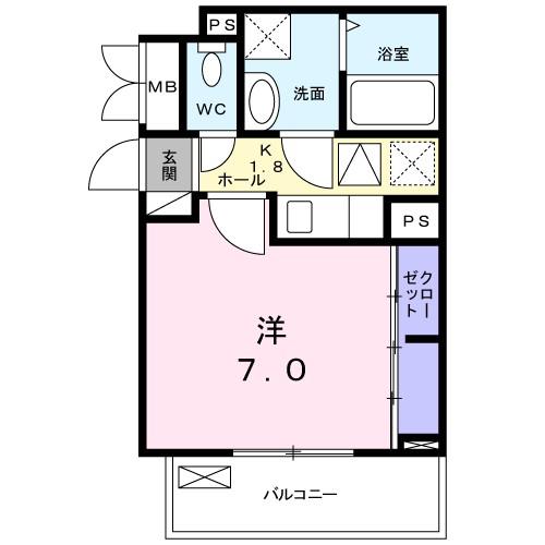 グランツ エム(1K/1階)の間取り写真