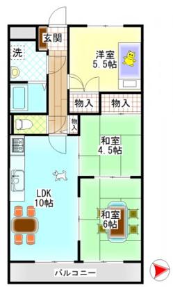 ネクスト倉田 東館(3LDK/7階)の間取り写真