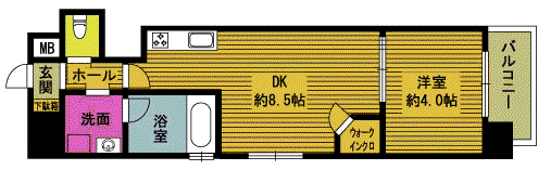 レスコ中島(1LDK/6階)の間取り写真