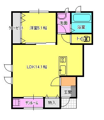 カーサルーチェ(1LDK/1階)の間取り写真