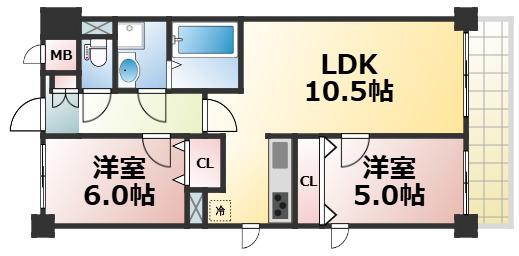 F TAMATSUKURI(2LDK/10階)の間取り写真