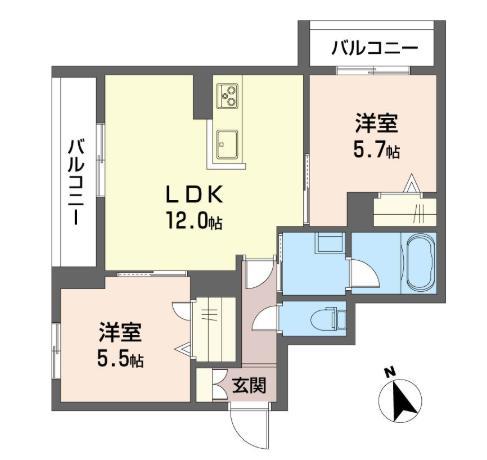 ピッコ ヴィア ソーレ杉並(2LDK/2階)の間取り写真