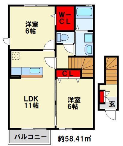 アルモニー泉B(2LDK/2階)の間取り写真
