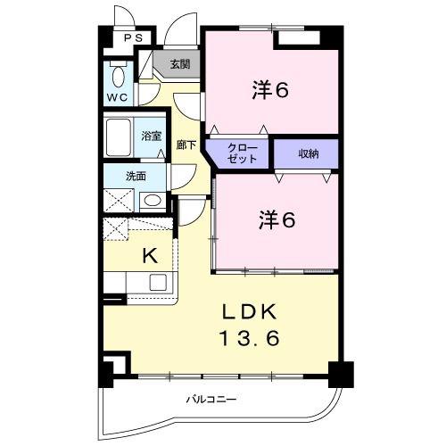 ラルジュ.グランデ(2LDK/4階)の間取り写真