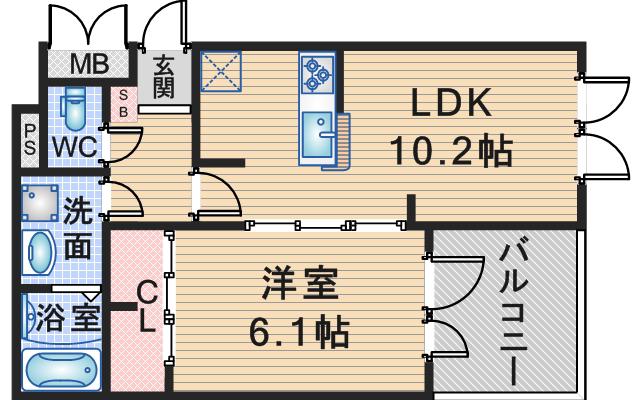 BIG ROAD 神崎川(1LDK/2階)の間取り写真