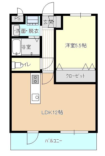 HAUSEA小松島(1LDK/2階)の間取り写真