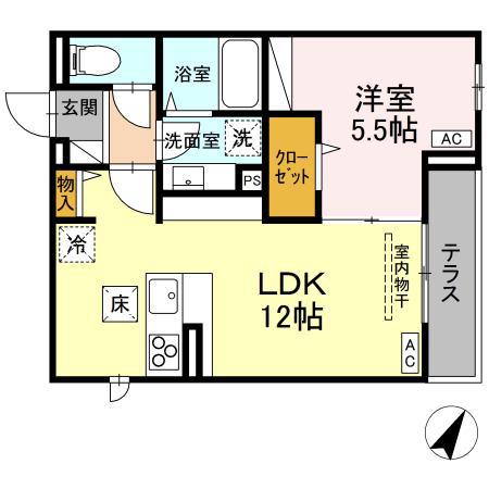 D-COMODO野塩(1LDK/1階)の間取り写真