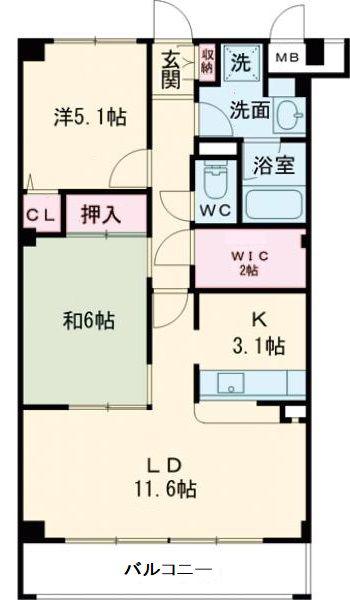 リヴィエール寺内町(2LDK/4階)の間取り写真