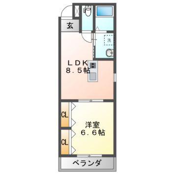 KUKULU EXE 古市(1LDK/3階)の間取り写真