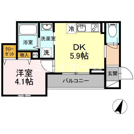 メルシー芙蓉X(1DK/3階)の間取り写真