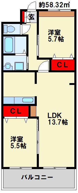 ベルタ6(2LDK/1階)の間取り写真
