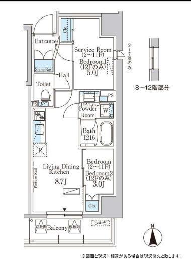パークアクシス浅草田原町ガーデン(1LDK/12階)の間取り写真