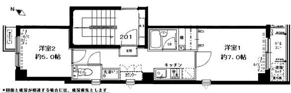 京王新線 初台駅 徒歩7分 4階建 築24年(2K/2階)の間取り写真