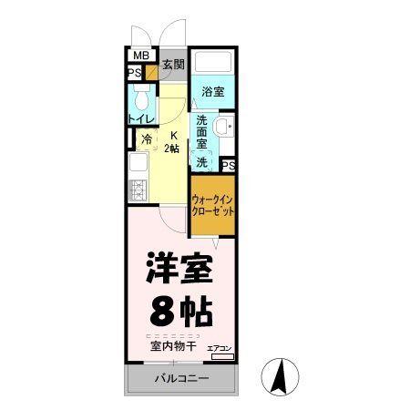 ヴィルクレールⅡ(1K/3階)の間取り写真