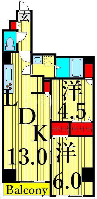 アルファコート町屋(2LDK/7階)の間取り写真