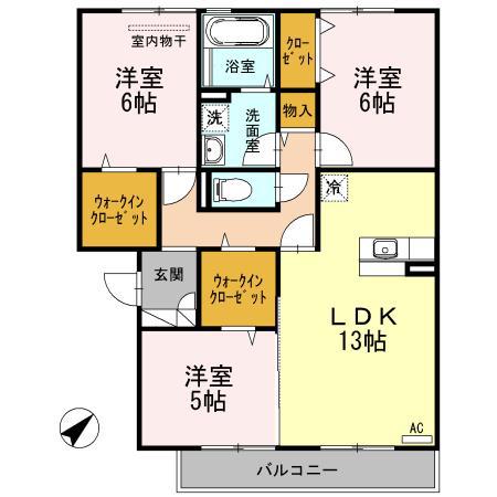 あけぼの6番館やまさ B棟(3LDK/2階)の間取り写真