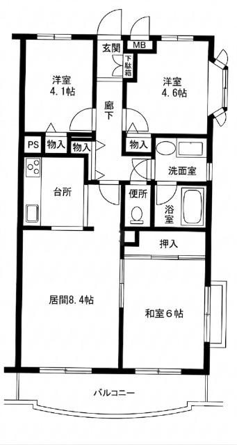 ワコーレ東松山(3LDK/3階)の間取り写真