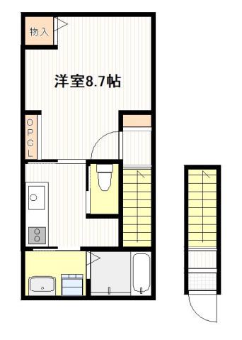 広島電鉄宮島線 楽々園駅 徒歩24分 2階建 築3年(1K/2階)の間取り写真