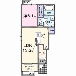 アンソレイエ高浜II(1LDK/1階)の間取り写真