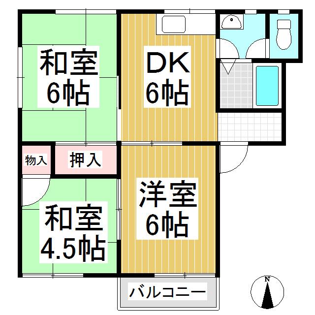 クレセントヴィレッジA棟(3DK/2階)の間取り写真