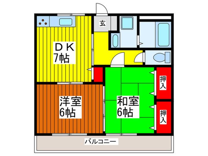 ノースグリーン(2DK/2階)の間取り写真
